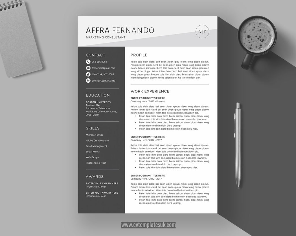 Editable Resume / CV Templates, Cover Letter and References Templates